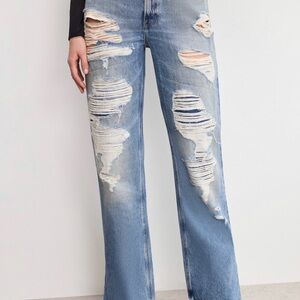 Good American - The Khloe Jean - Light Blue Distressed Flare Jeans